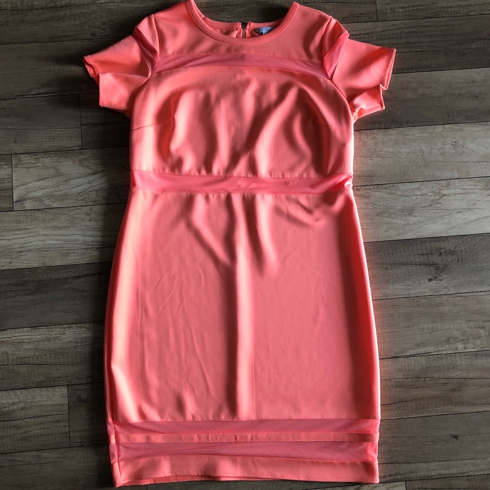 Boutique+ 1X orange/peach mesh detailed dress